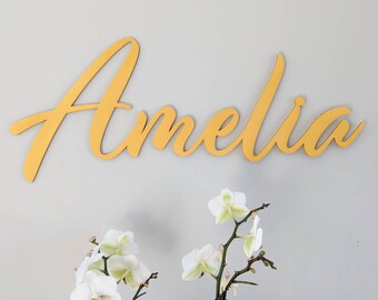 Custom Wooden Name Sign, Painted or Natural Script Name for Kids Room, Alder Font