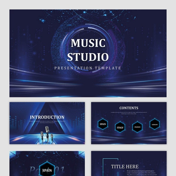Kreative Blue Music Studio Powerpoint Vorlage