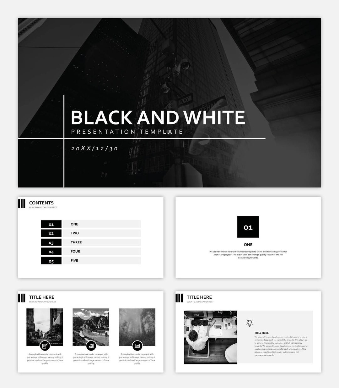 Modern Clean Black and White Powerpoint Template, Google Slides