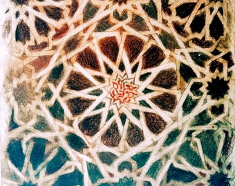 Azulejo de la Alhambra monocromo sepia