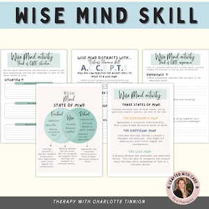 Wise mind worksheets, DBT worksheets, mindfulness worksheets, therapy worksheets, emotional response,  radical acceptance, CBT worksheets
