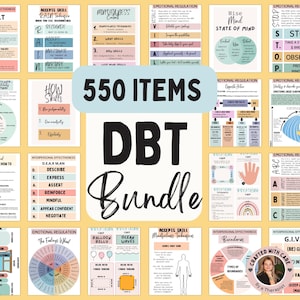 Lot DBT, feuilles de travail DBT, aide-mémoire DBT, compétences en dbt, cahier d'exercices dbt, document dbt, régulation émotionnelle, cartes mémoire dbt, feuilles de travail de thérapie