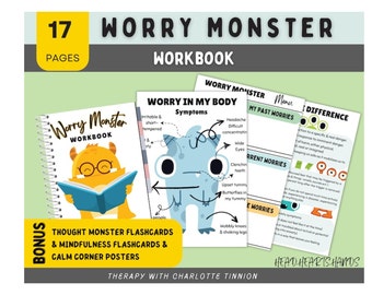worry monster for kids, therapy for kids, anxiety relief for kids, emotional regulation, social emotional learning,  anxiety worksheets kids