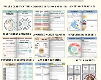 Acceptance and Commitment therapy workbook, ACT metaphor flashcards, Values, Mindfulness & Thought Defusion Worksheets, digital download