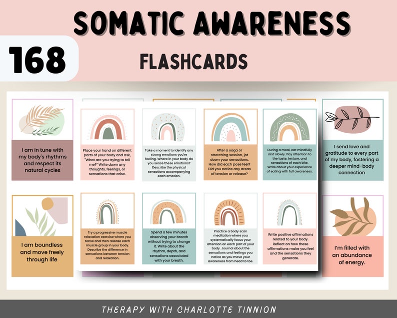 Paquete de tarjetas didácticas de Conciencia Somática, ejercicios para el diario de Conciencia Somática, ejercicios de Terapia Somática, Teoría Polivagal, Terapia para el TEPT, TEPT complejo imagen 8