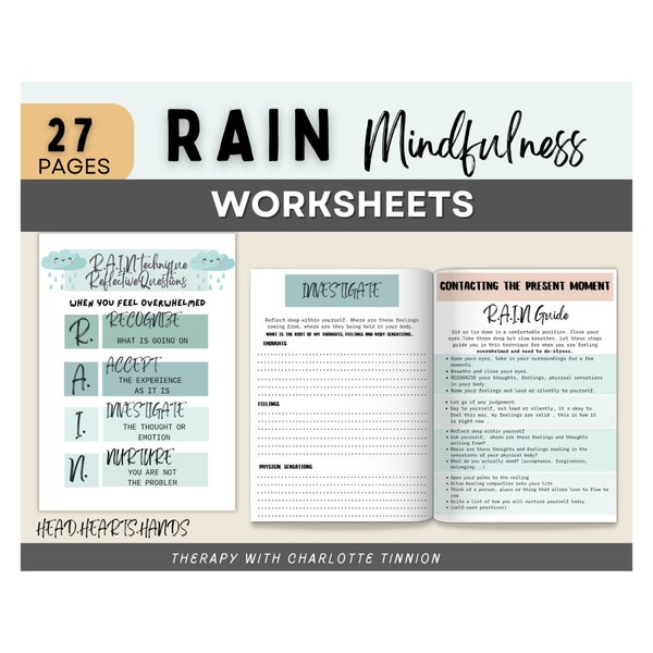 RAIN technique, mindfulness worksheets, DBT worksheets, anxiety relief, therapy worksheets, radical acceptance, emotional regulation, cptsd