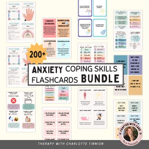 Tarjetas didácticas para afrontar la ansiedad, tarjetas de afirmaciones, respiración guiada, indicaciones para un diario, tarjetas de terapia dialéctica conductual (TCD), citas inspiradoras, alivio de la ansiedad.