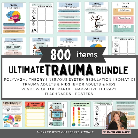 Trauma Therapy Worksheets Bundle, EMDR, PTSD, Safety Plan (800 Items)