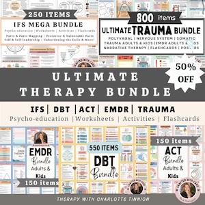 Therapy bundle, Psychology Worksheets, internal family systems, DBT bundle, EMDR scripts, trauma bundle, act bundle, psychologist resources