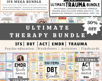 Therapy bundle, Psychology Worksheets, internal family systems, DBT bundle, EMDR scripts, trauma bundle, act bundle, psychologist resources