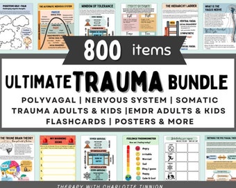 Trauma mega bundle, Trauma worksheets, Polyvagal theory, nervous system, EMDR scripts, somatic, CPTSD worksheet, crisis therapy, Safety Plan