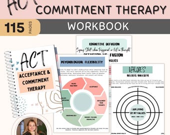 ACT, Acceptance and Commitment Therapy Workbook, Cognitive Defusion, Values Worksheets, ACT therapy, ACT metaphor cards, radical acceptance