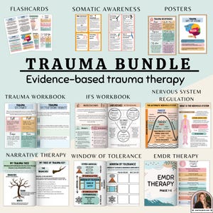 Trauma therapy bundle, trauma Informed Care internal family systems, EMDR scripts, trauma worksheets, PTSD Worksheets, trauma response, ACE