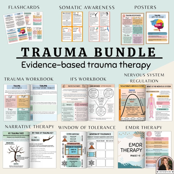 Trauma therapy bundle, trauma Informed Care, internal family systems, EMDR scripts, trauma worksheets, PTSD Worksheets, somatic exercises