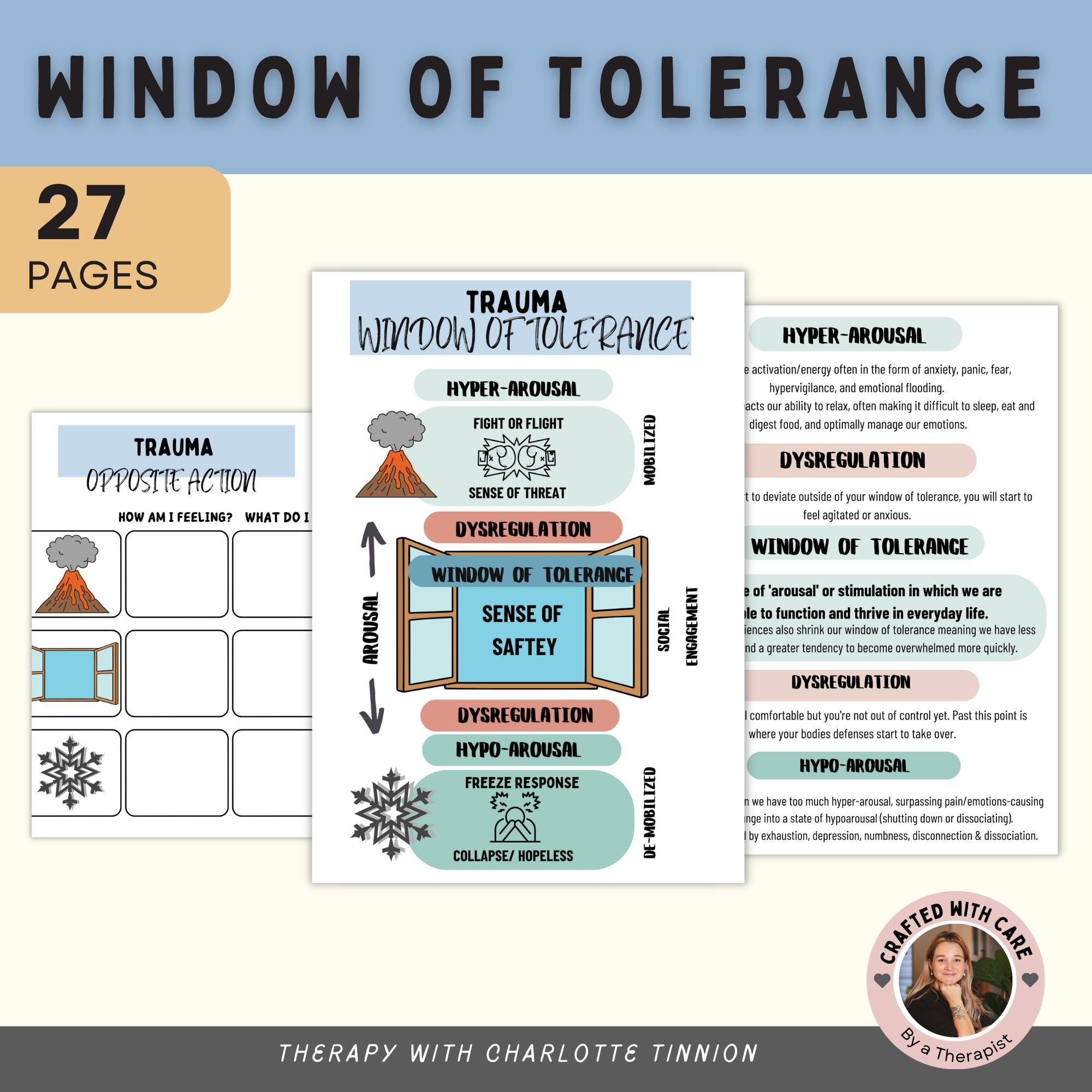 The window of tolerance worksheets, emotional regulation, trauma therapy, arousal states, zones of regulation, EMDR worksheet, coping skills