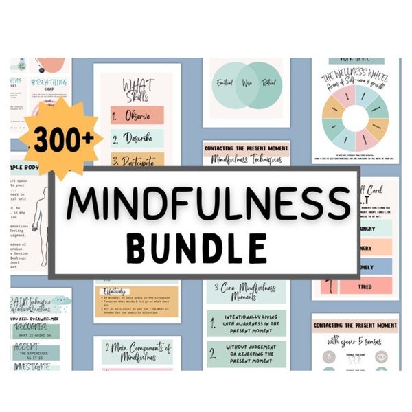 Mindfulness Mega bundle, mindfulness worksheets, DBT worksheets, therapy worksheets, Wise Mind, radical acceptance, anxiety coping skills