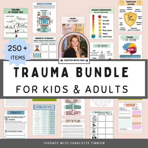 Trauma bundle, Trauma workbook adult, trauma workbook for kids, trauma therapy, trauma worksheets, PTSD Worksheets, Trauma Processing,c-ptsd