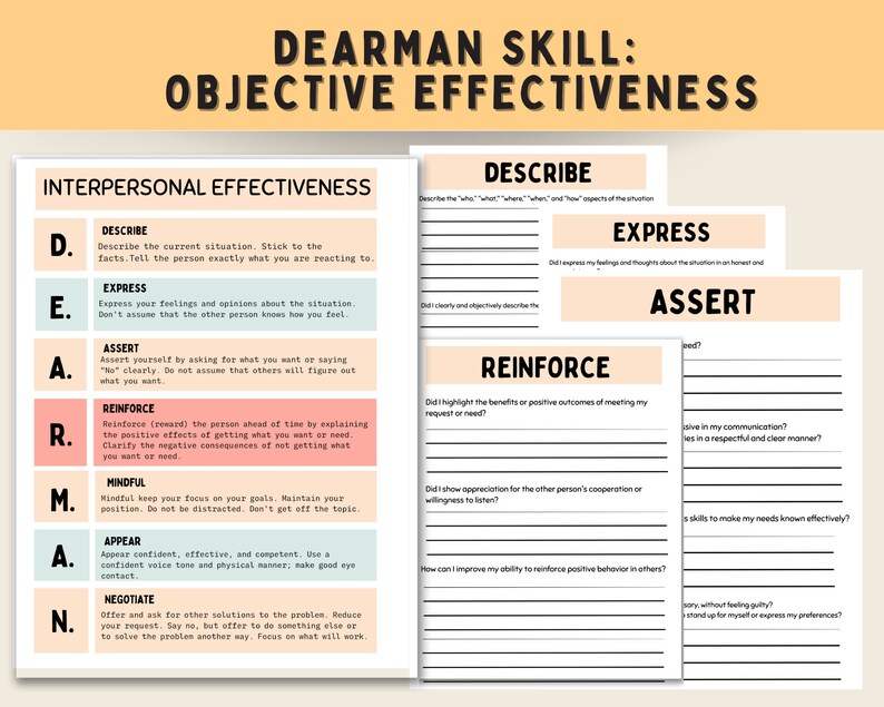 DBT interpersonal effectiveness worksheets,dbt bundle, DBT worksheets, DBT coping Skills, emotional regulation,personal boundaries worksheet image 2