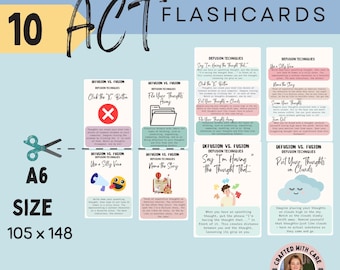 ACT Cognitive Defusion Flashcards, Therapy Coping Skills (PDF Download)