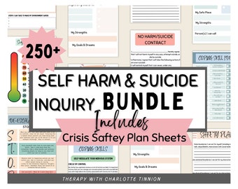 Crisis safety plan bundle, suicide assessment tool, safety plan templates, Suicide Inquiry Questions, crisis therapy, trauma therapy, CPTSD