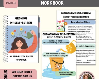 Self-esteem worksheets, self-esteem bucket, teen therapy worksheets, school counseling resources, therapy worksheets, emotional regulation