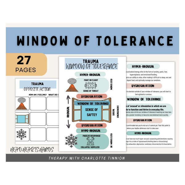 The window of tolerance worksheets, emotional regulation, trauma therapy, arousal states, zones of regulation, EMDR worksheet, coping skills