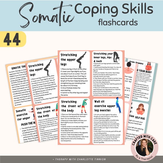 Somatic Therapy Exercise Cards, somatic awareness flashcards, nervous system regulation, Somatic Exercises, Polyvagal Theory, mindfulness