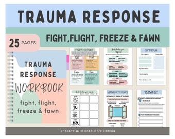 Fight Flight Freeze and Fawn Response Worksheets,Trauma response,Trauma worksheets,Trauma Therapy,CPTSD worksheets,trauma-informed worksheet