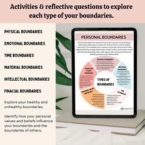 May include: A digital illustration of a colorful wheel with six sections, each representing a type of boundary: personal, respecting others, emotional, time, personal values and beliefs. The text "Types of Boundaries" is in the center of the wheel. The text "Personal Boundaries" is at the top of the wheel. The text "Respecting Others Boundaries" is at the top left of the wheel. The text "Emotional Boundaries" is at the top right of the wheel. The text "Time Boundaries" is at the bottom right of the wheel. The text "Personal Values and Beliefs" is at the bottom left of the wheel. The text "TherapywithCT" is at the bottom of the wheel.