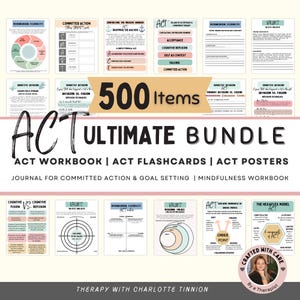 ACT worksheet bundle, acceptance and commitment therapy, ACT metaphors flashcards, cognitive defusion, act cheat sheet, ACT therapy tools