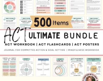 ACT Therapy Worksheets Bundle, Flashcards, Posters (Digital Download)