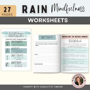 RAIN technique, mindfulness worksheets, DBT worksheets, anxiety relief, therapy worksheets, radical acceptance, emotional regulation, cptsd