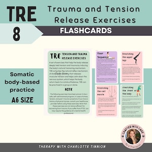 Fichas TRE, ejercicios para liberar tensión y traumas, habilidades de afrontamiento de la terapia somática, terapia del trauma, terapia de curación somática, TEPT complejo, TEPT