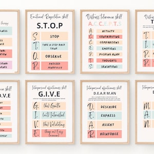 DBT posters bundle DBT Skills, Therapy Office Decor, Wise Mind, Distress Tolerance, Emotional Regulation, Mindfulness, BPD Coping Skills,