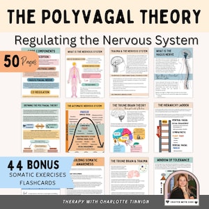 The Polyvagal Theory, Vagus nerve stimulation, trauma therapy worksheets, Polyvagal Theory Cheatsheet, Nervous System Regulation, somatic