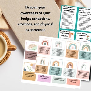 Paquete de tarjetas didácticas de Conciencia Somática, ejercicios para el diario de Conciencia Somática, ejercicios de Terapia Somática, Teoría Polivagal, Terapia para el TEPT, TEPT complejo imagen 3