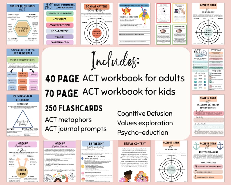 ACT Bundle, Acceptance and Commitment Therapy, Act Worksheets, Act for