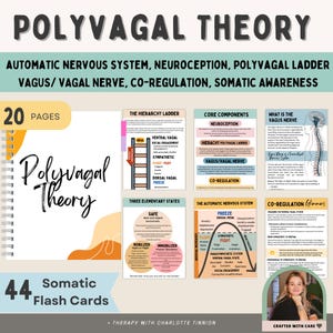 Hoja de referencia sobre la teoría polivagal, libro de trabajo sobre la regulación del sistema nervioso, regulación emocional, terapia somática, escalera de la teoría polivagal, nervio vago