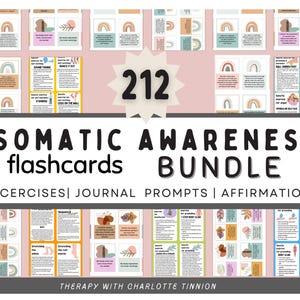 Somatic Awareness flashcard bundle, somatic awareness journal prompts, Somatic Therapy Exercise, Polyvagal Theory, PTSD Therapy, cptsd
