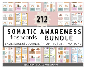 Paquete de tarjetas didácticas de Conciencia Somática, ejercicios para el diario de Conciencia Somática, ejercicios de Terapia Somática, Teoría Polivagal, Terapia para el TEPT, TEPT complejo