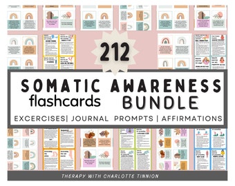 Somatic Awareness flashcard bundle, somatic awareness journal prompts, Somatic Therapy Exercise, Polyvagal Theory, PTSD Therapy, cptsd