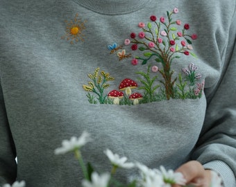 hand embroidered sweatshirts/fur lined sweatshirts/flower embroidered sweatshirts/bird embroidered sweatshirts