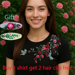 Embroidered T-Shirt / Womens Bo Ho Shirt / Plants T Shirt / Wild Flowers TShirt / Custom Embroidered T-Shirt