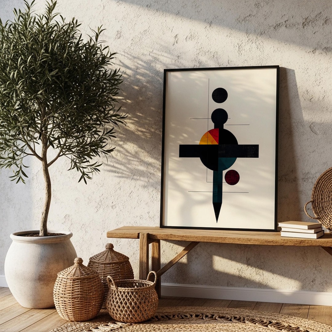 Abstract Geometric Art Print, Bauhaus Style Wall Decor, Mid Century ...