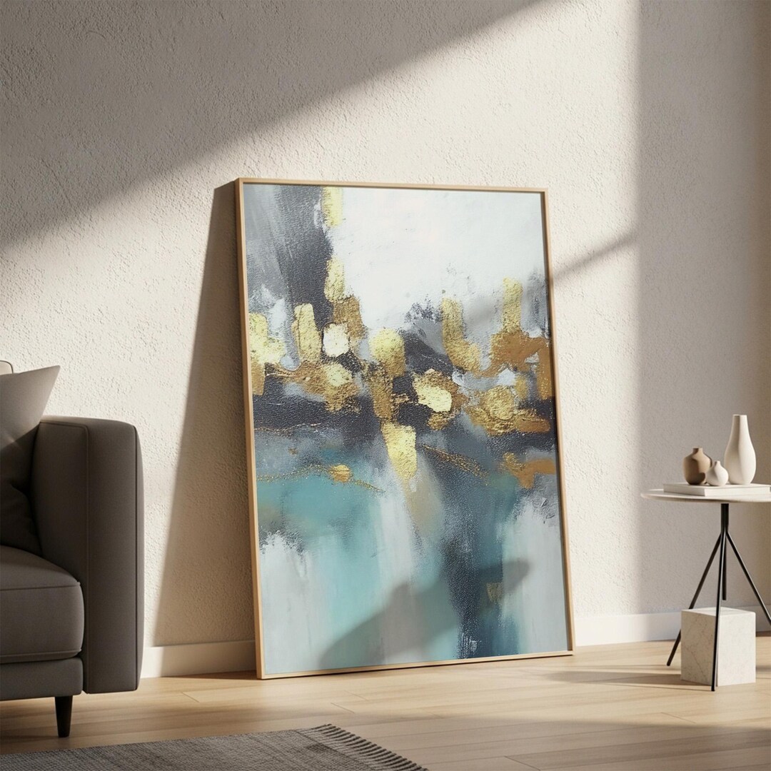 Modern Abstract Gold and Teal Art Print, Large Statement Wall Decor ...
