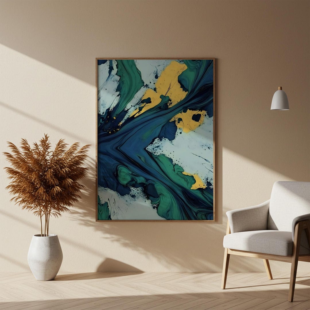 Teal and Gold Abstract Art Print, Modern Home Decor - Etsy