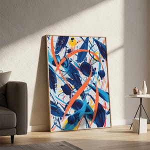 Abstract Blue Orange Wall Art, Modern Home Decor, Contemporary Art Print, Large Abstract Painting Poster