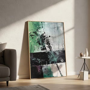 Abstract Green and Black Wall Art, Modern Minimalist Canvas Print, Contemporary Home Decor, Large Abstract Painting Poster