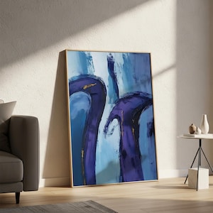 Abstract Blue Purple Wall Art, Modern Canvas Print, Large Minimalist Home Decor, Contemporary Living Room Decor Poster