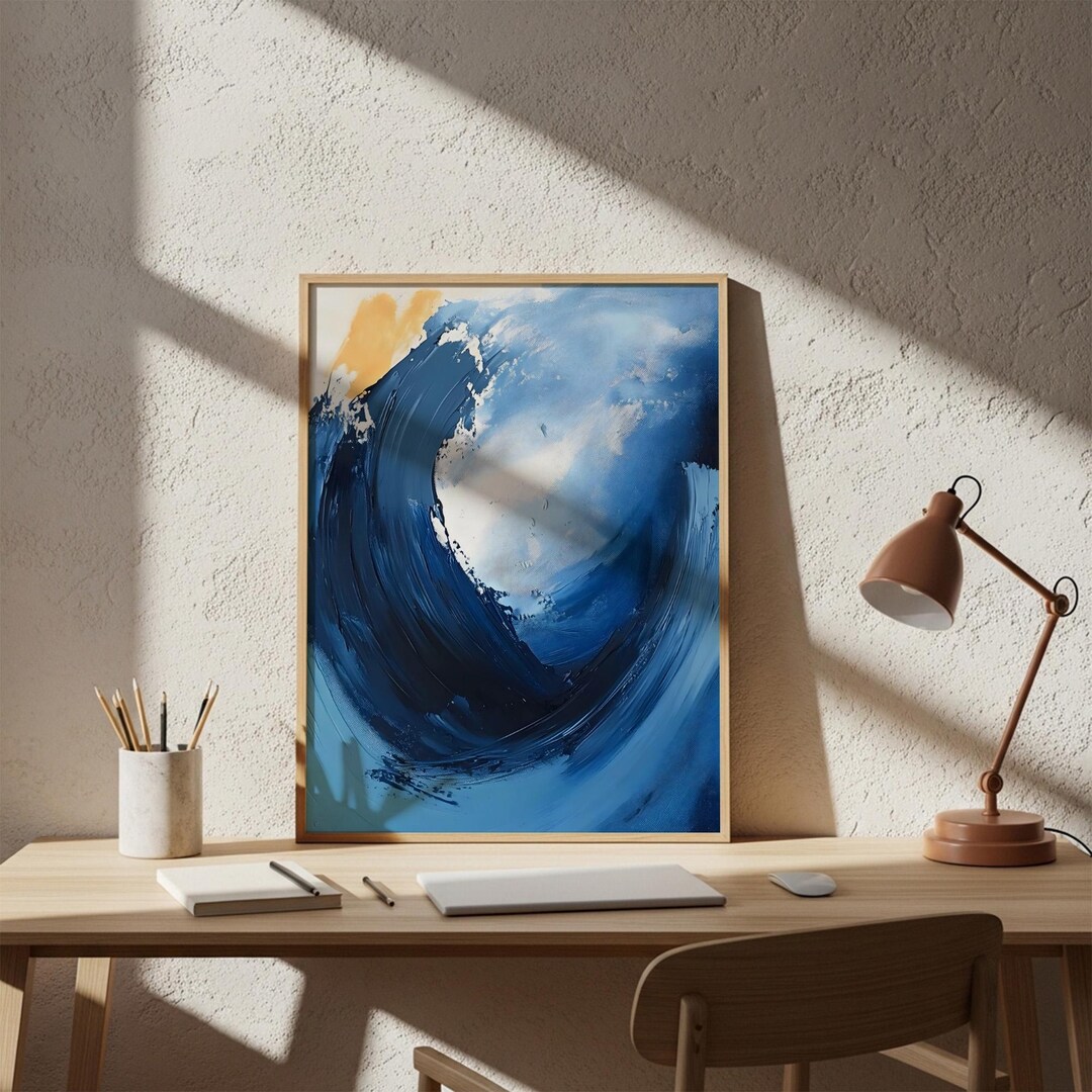 Blue Ocean Wave Art Print, Modern Abstract Coastal Painting - Etsy